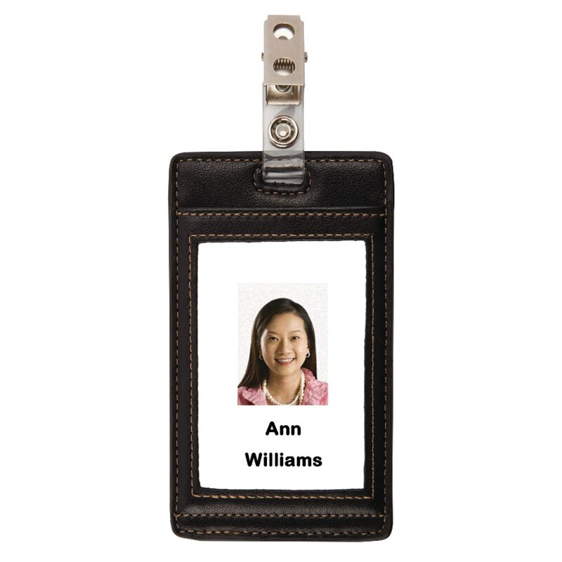 FORAY Office Depot Brand Faux Leather ID Badge Holder, Vertical, Black/Tan