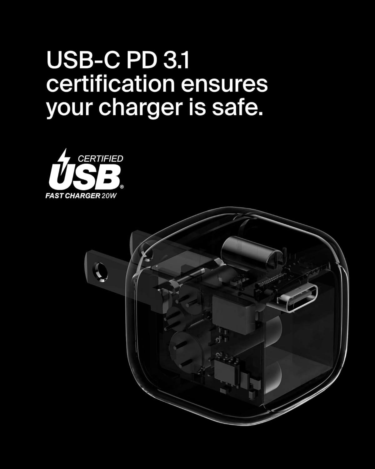 Belkin Compact Charger Block 20W, USB-C Power Delivery Fast Charging - Apple iPhone 16, 15, 14, 13, Plus, Pro
