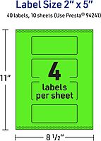 Avery Printable Rectangle Labels, Sure Feed Technology, 2" x 5", Neon Green, Print-to-The-Edge, Laser/Inkjet