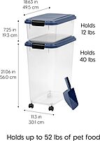 IRIS USA Airtight Dog Food Storage Container, 40 lbs & 14 lbs Combo, Stackable Treat Box, 2-Cup Scoop, Wheels, Keep Fresh, Easy Mobility, Navy Clear/Navy - Black Buckle
