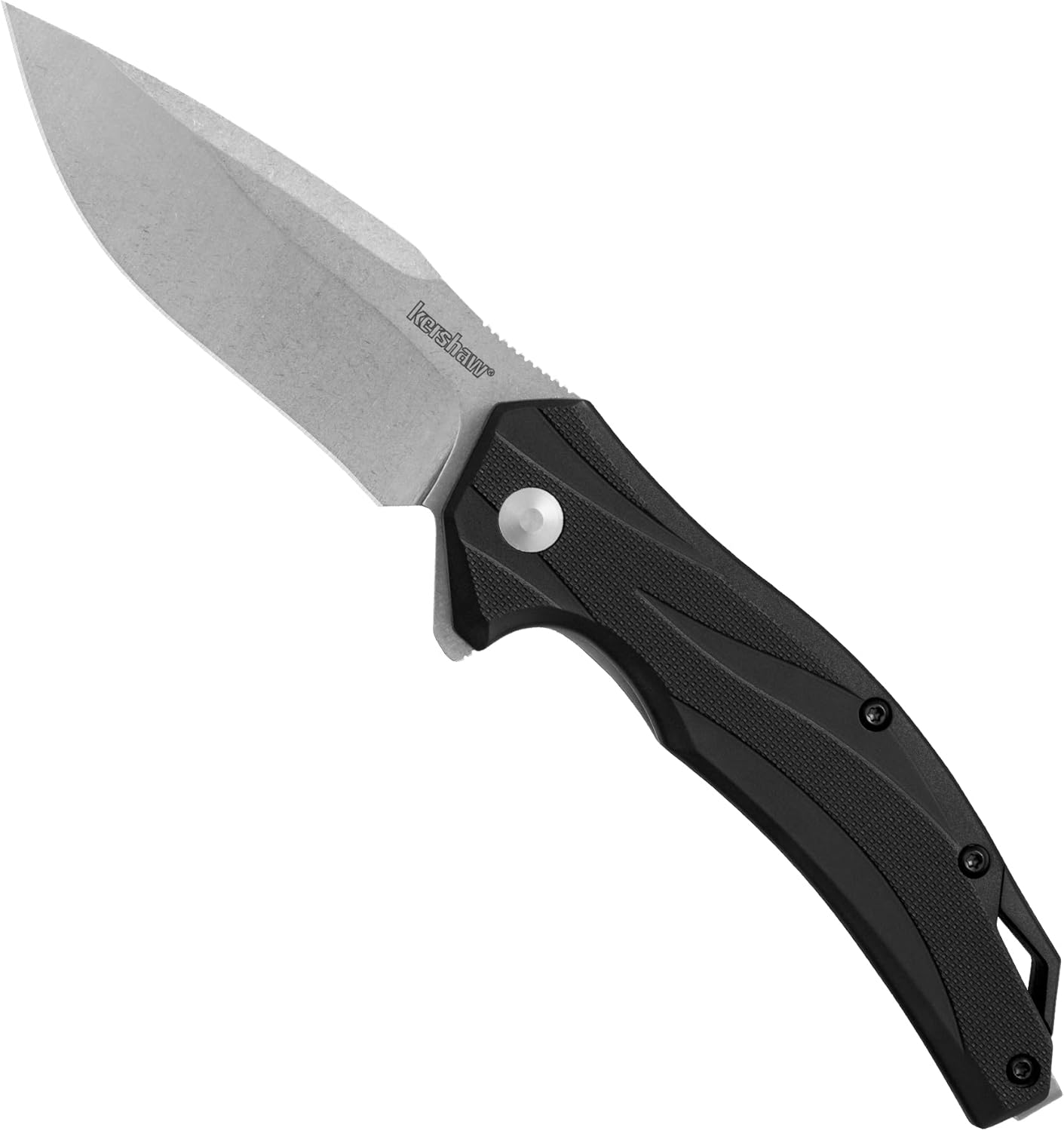 Kershaw Lateral Folding Pocket Knife, 3.1 inch Stonewashed Blade, Pocketclip,BLACK