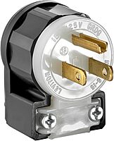 Leviton 30 Amp, 125 Volt, NEMA L5-30P, 2P, 3W, Locking Plug, Industrial Grade, Grounding, 2611, Black-White