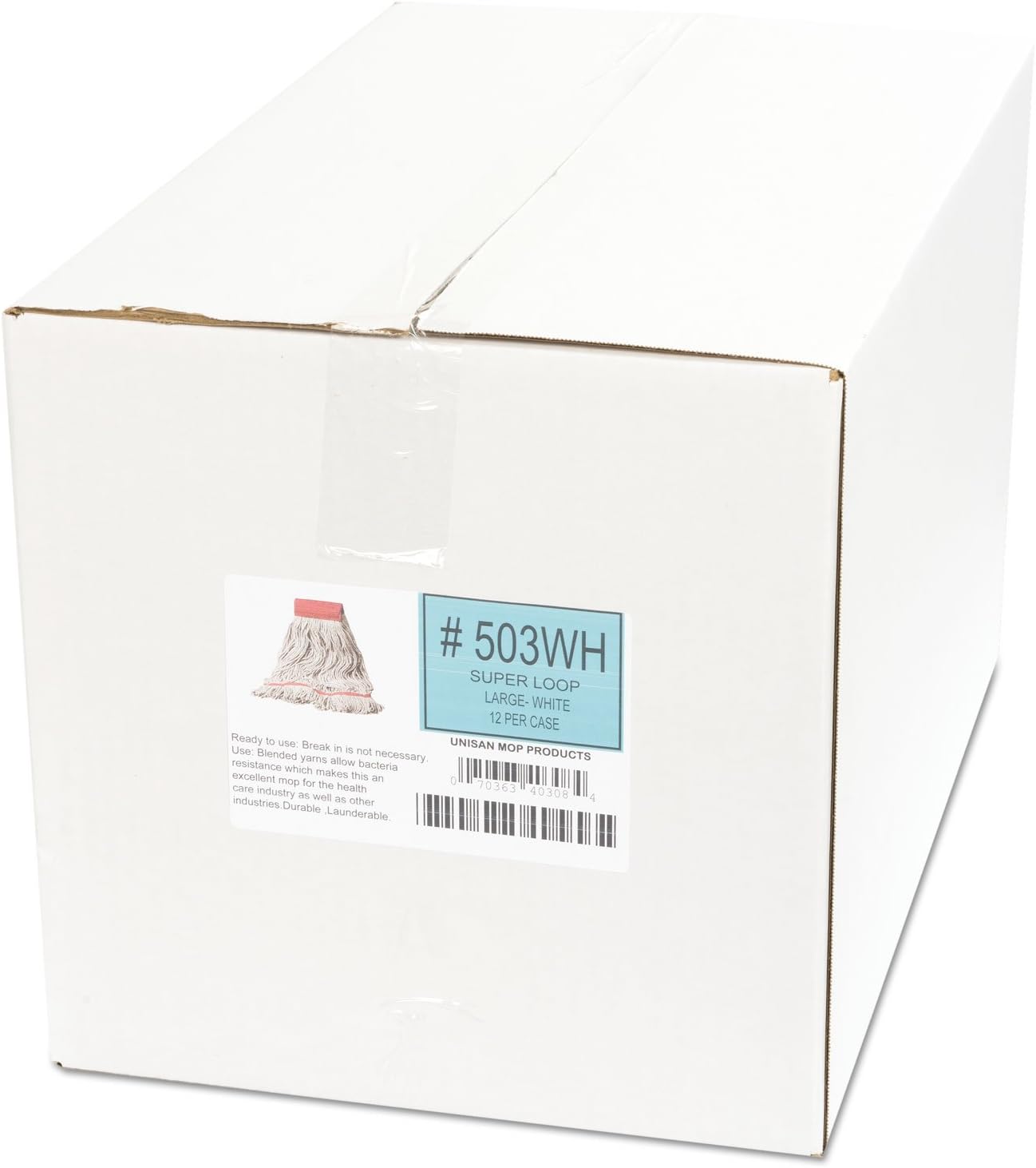 Boardwalk 503WHCT Super Loop Wet Mop Head, Cotton/Synthetic, Large Size, White, 12/Carton