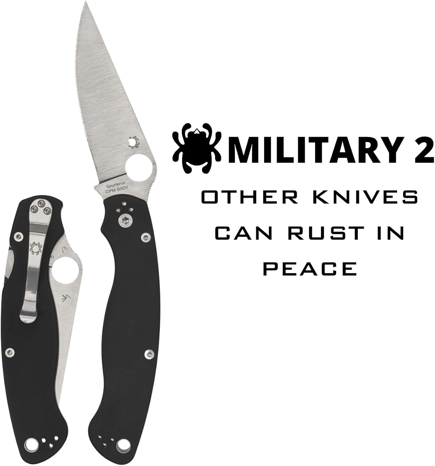 Spyderco Military 2 Folding Knife with 4-inch CPM S30V Steel Blade - Compact & G-10 Handle - Everyday Carry - PlainEdge