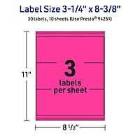Avery Printable Rectangle Labels, Sure Feed Technology, 3-1/4" x 8-3/8", Neon Magenta Labels, Laser/Inkjet Printable