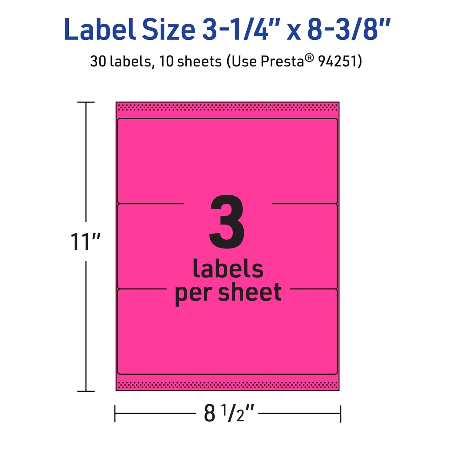 Avery Printable Rectangle Labels, Sure Feed Technology, 3-1/4" x 8-3/8", Neon Magenta Labels, Laser/Inkjet Printable