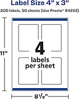 Avery Matte White Rectangle Labels, Sure Feed Technology, 4" x 3"