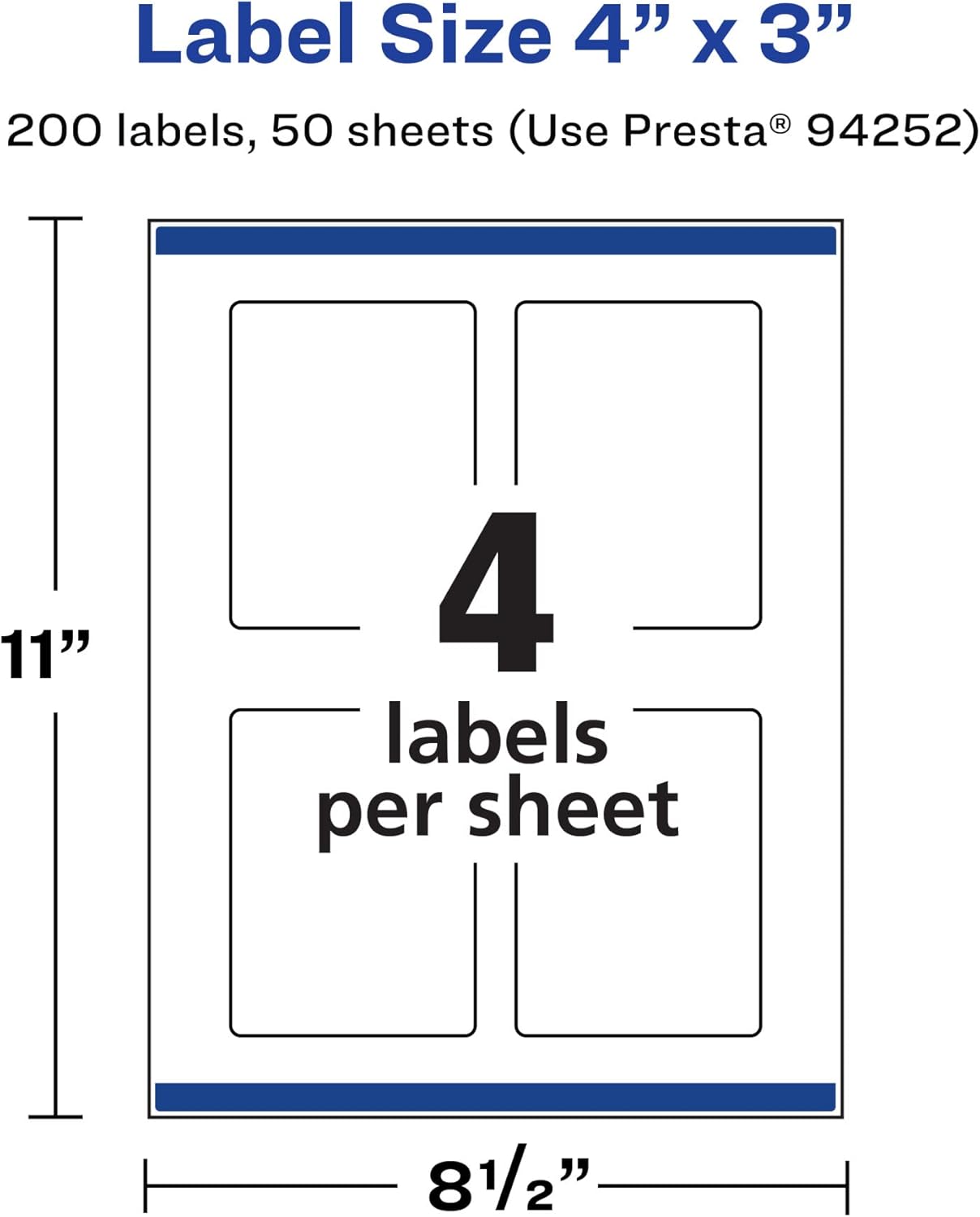 Avery Matte White Rectangle Labels, Sure Feed Technology, 4" x 3"