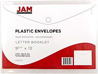 JAM PAPER Plastic Booklet Envelopes with Snap Closure - Clear