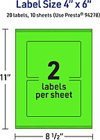 AVERY Printable Rectangle Labels, Sure Feed Technology, 4" x 6", Neon Green, Print-to-the-Edge, Laser/Inkjet Printable