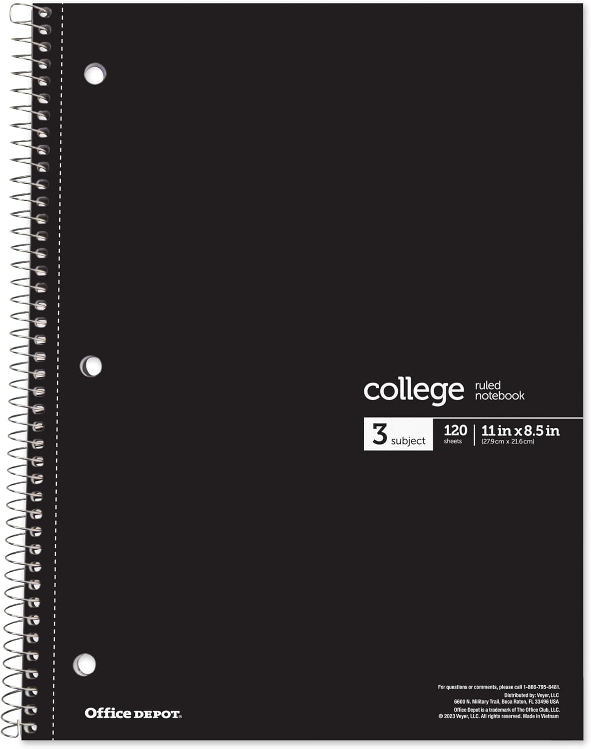 Office Depot® Wirebound Notebooks, 8-1/2" x 11", 3 Subjects, College Ruled, 120 Sheets, Assorted Colors, Pack Of 6 Notebooks