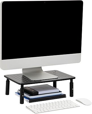 MIND READER Monitor Stand, Height Adjustable, Ventilated Laptop Riser, Metal, 14.5" L x 9.25" W x 4-5.5" H