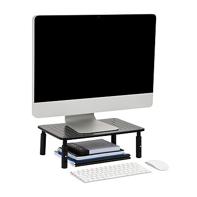 MIND READER Monitor Stand, Height Adjustable, Ventilated Laptop Riser, Metal, 14.5" L x 9.25" W x 4-5.5" H