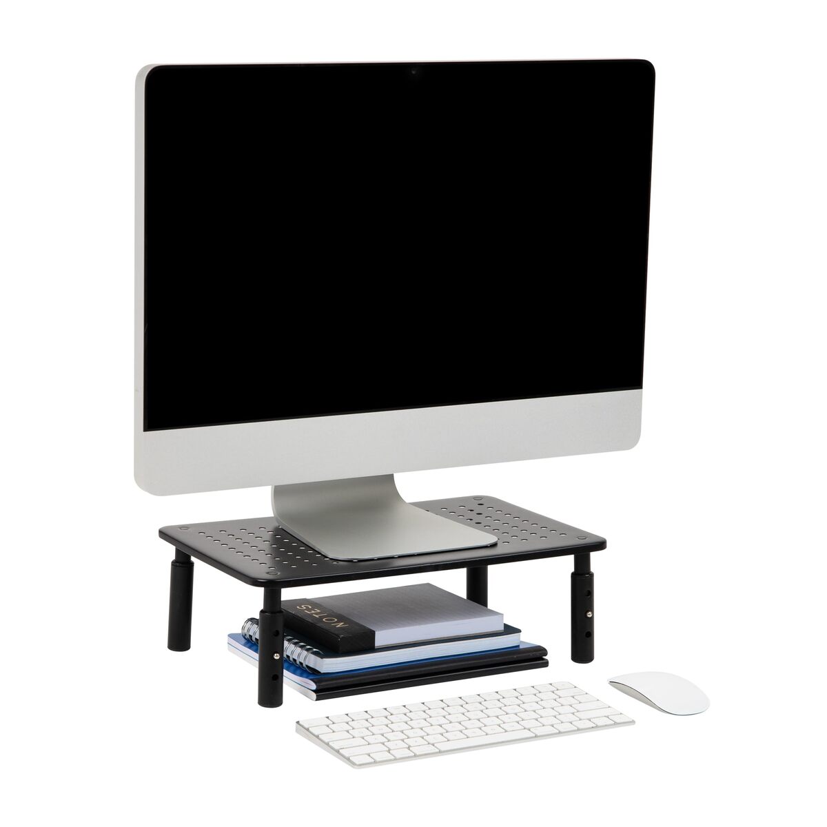 MIND READER Monitor Stand, Height Adjustable, Ventilated Laptop Riser, Metal, 14.5" L x 9.25" W x 4-5.5" H