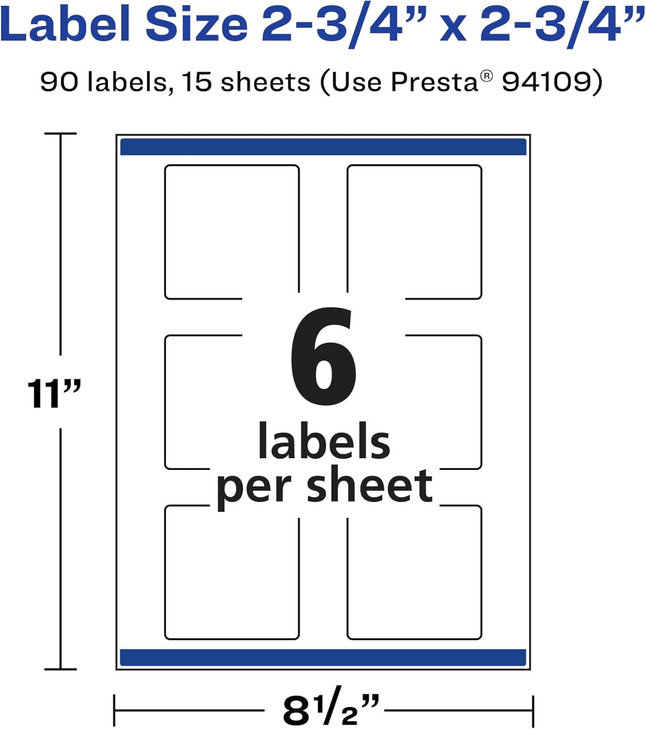 Avery Matte White Removable Square Labels, Sure Feed Technology, Print-to-The-Edge, 2.75" x 2.75"