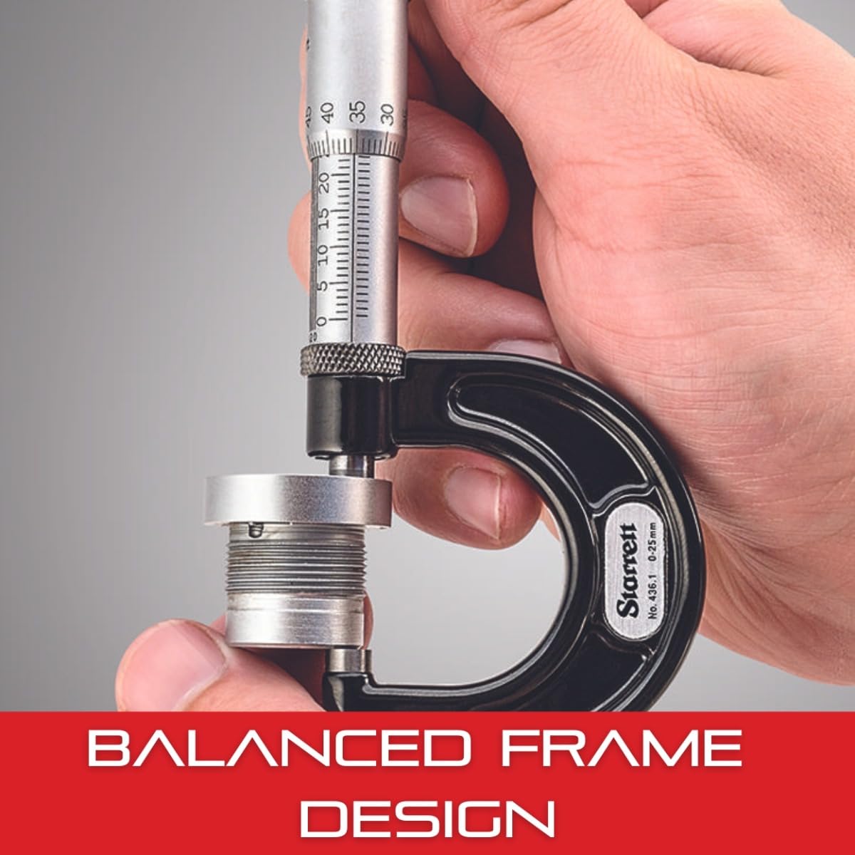 Starrett Outside Micrometer with One-Piece Spindle, Satin Chrome Finish and Advanced Sleeve Design - Graduation - 436.1XRL-2