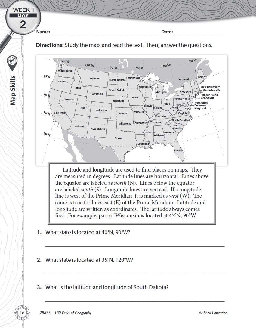 180 Days™: Social Studies, Geography for 4th Grade Practice Workbook for Classroom and Home