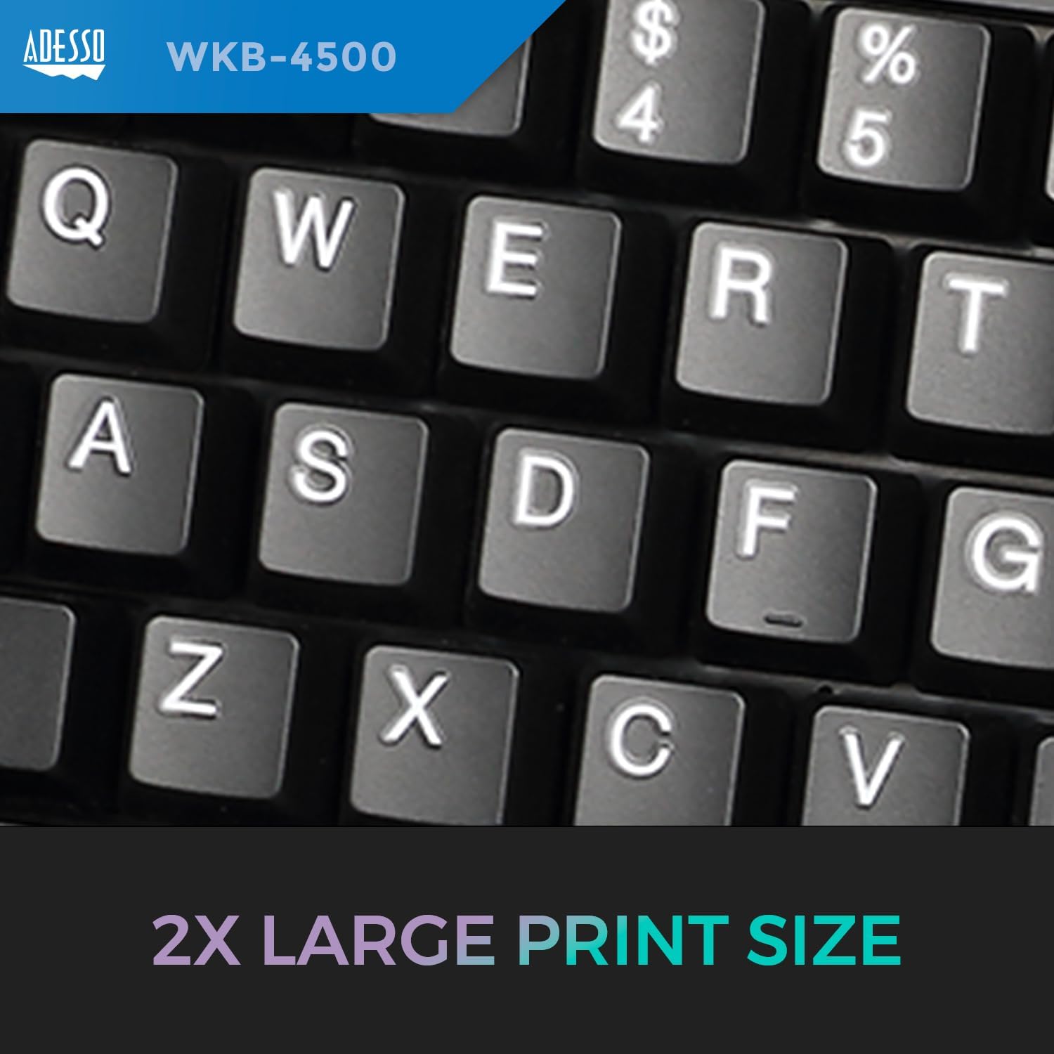 WKB-4500UB - Wireless Ergonomic Desktop Touchpad Keyboard, Split Keys Design, Palm Rest, Media Control Hotkeys