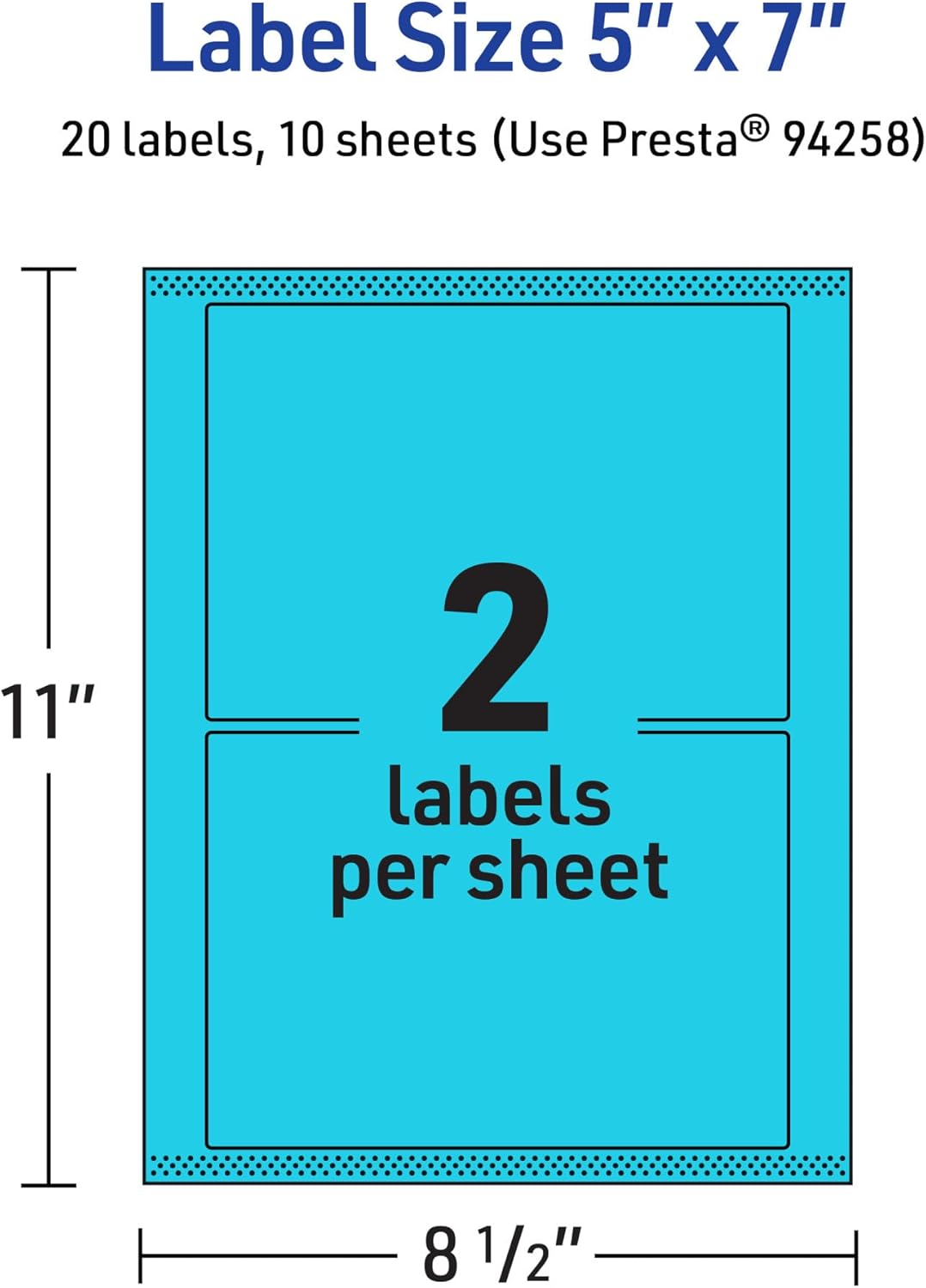 Avery Printable Rectangle Labels, Sure Feed Technology, 5" x 7", Bright Blue Labels, Laser/Inkjet Printable, 20 Total