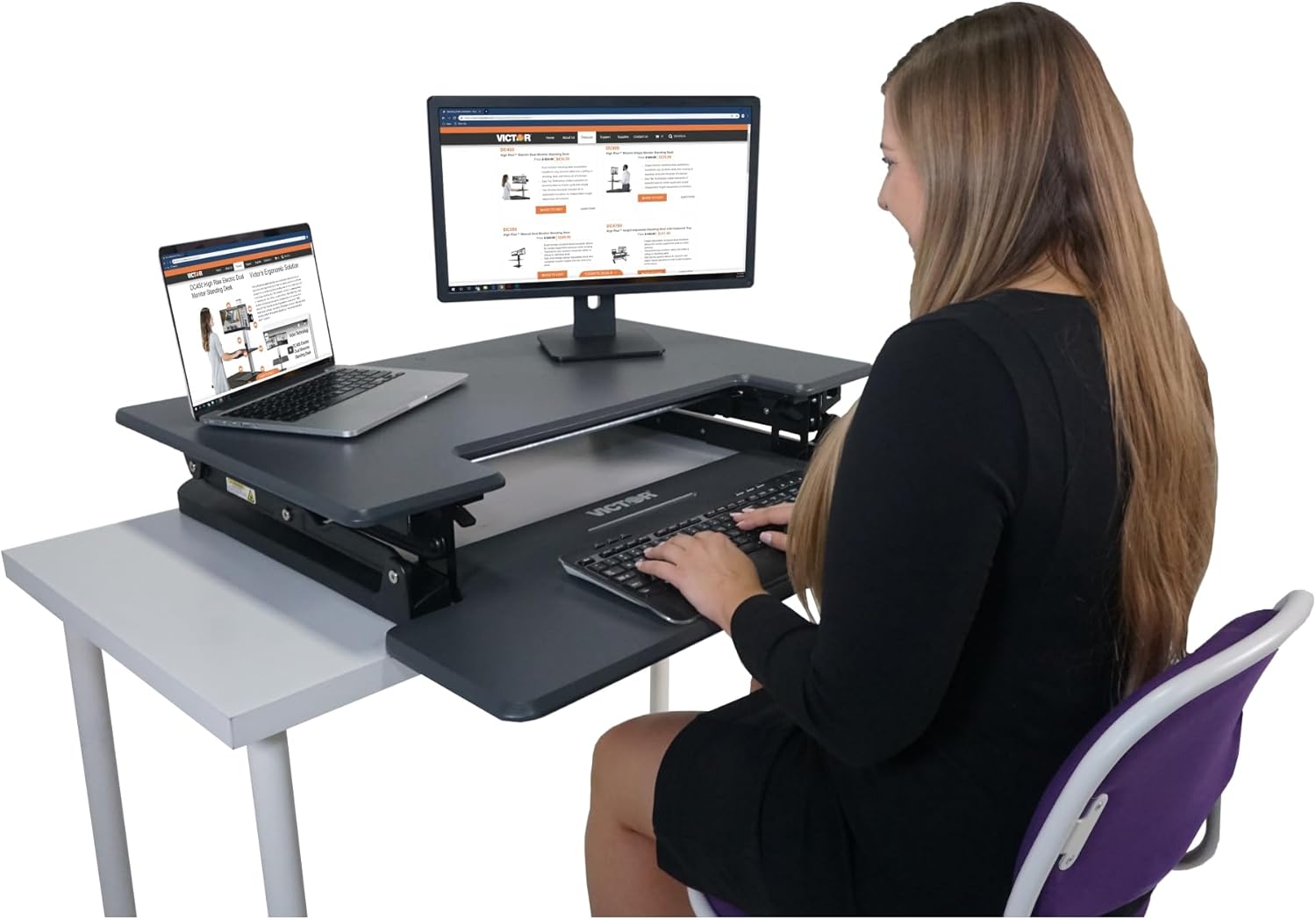 Victor DCX760G High Rise Collection Height Adjustable Standing Desk with Removable Keyboard Tray | Gray | 36” Wide Standing