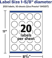 Avery Glossy White Round Labels Sure Feed 1-5/8" Diameter