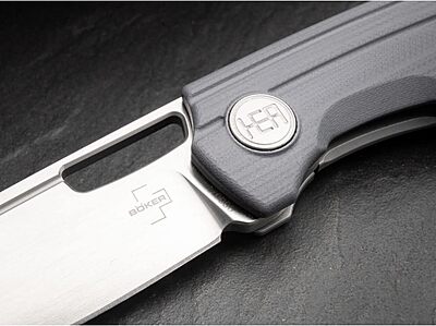 Boker Plus Hea Hunter Pocket Knife- 2.88" D2 Steel Blade with Frame Lock and Blue G10 Scales, Designed by Headesigns