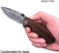 CIVIVI Pintail Flipper Pocket Knife for EDC, Liner Lock Knife 2.97'' Damascus Blade Cuibourtia Wood Handle C2020DS-2