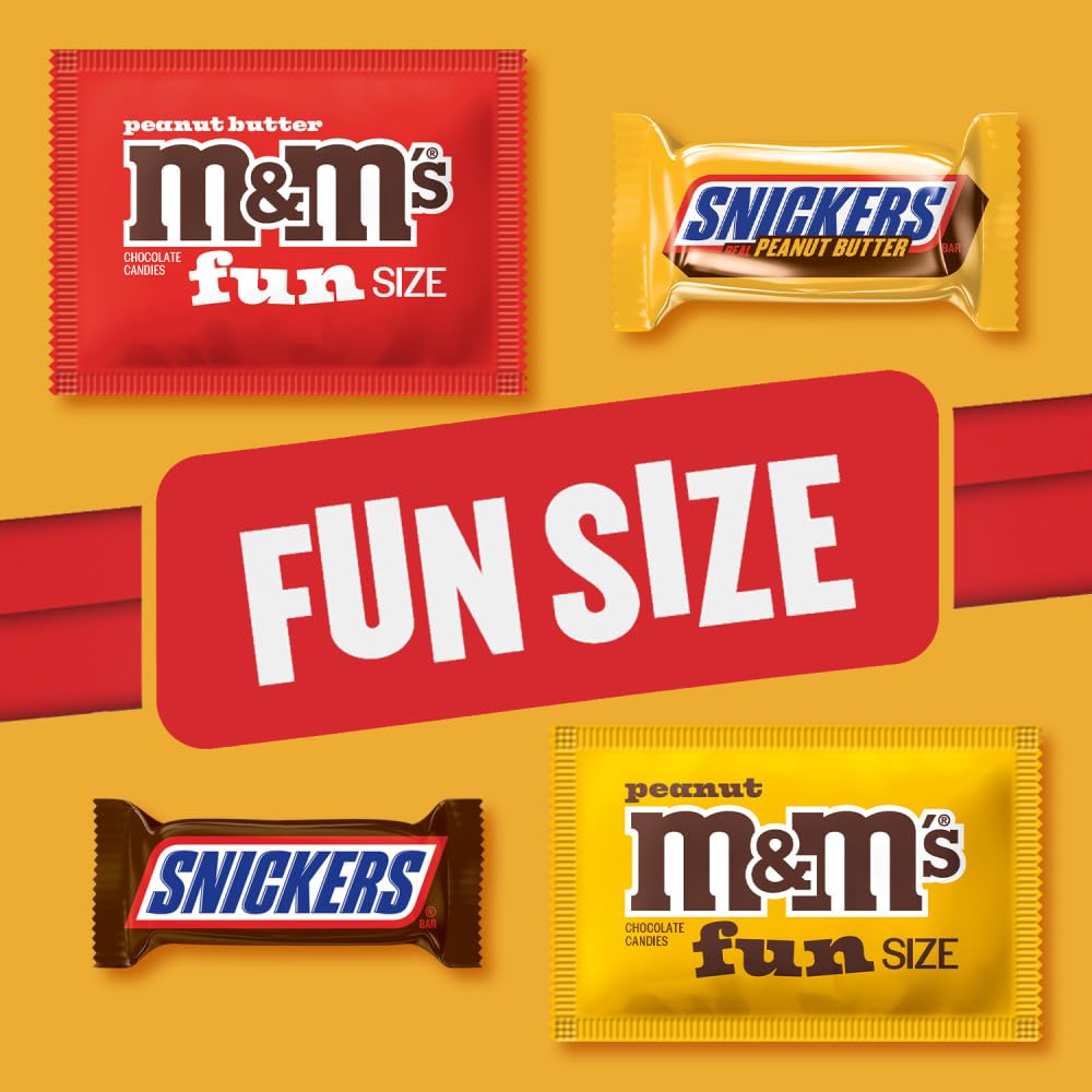 M&M'S Chocolate Candy and SNICKERS Fun Size Peanut and Peanut Butter Choclate Variety Assortment Candy Packs