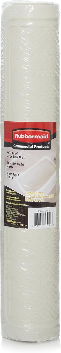 Rubbermaid Commercial Products Safti-Grip Bath Mat, Large, White, Suction-Backed