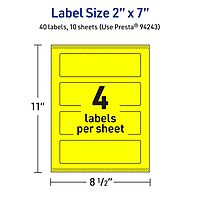 Avery Printable Rectangle Labels, Sure Feed Technology, 2" x 7", Neon Yellow, Print-to-the-Edge, Laser/Inkjet Printable