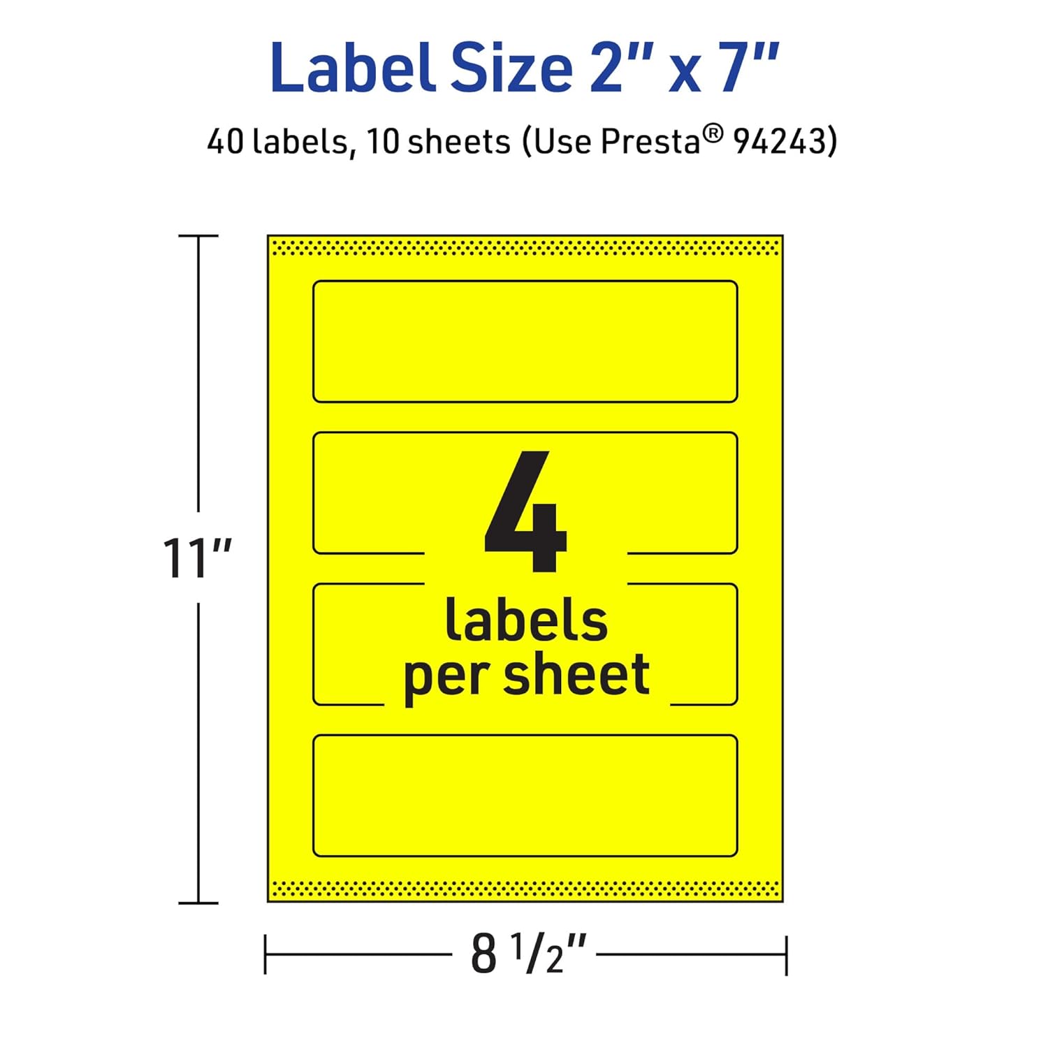 Avery Printable Rectangle Labels, Sure Feed Technology, 2" x 7", Neon Yellow, Print-to-the-Edge, Laser/Inkjet Printable