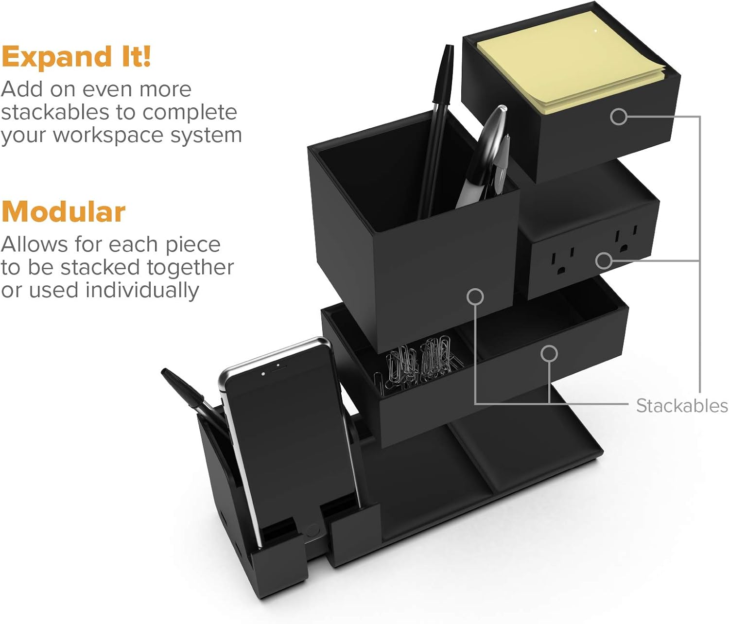 BOSTITCH Konnect Stackable Desk Organizer and Power Station