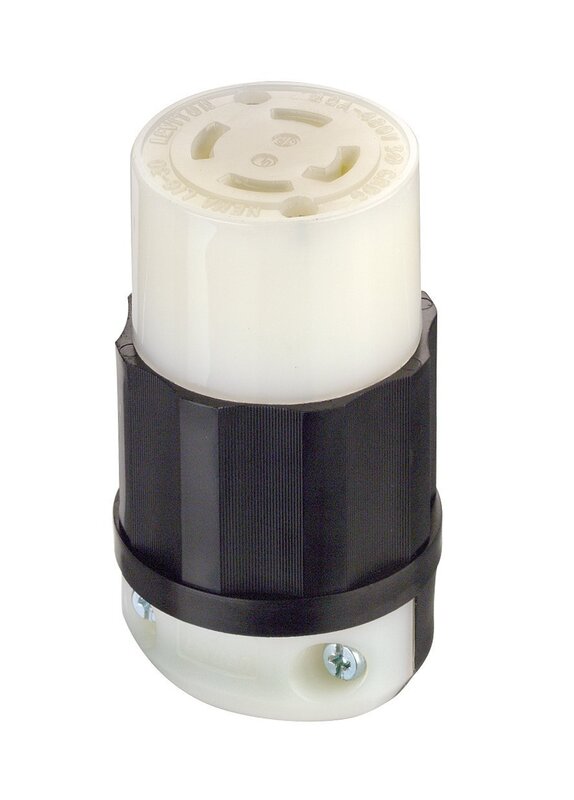 Leviton 30 Amp, 480 Volt 3-phase, NEMA L16-30R, 3P, 4W, Locking Connector, Industrial Grade, Grounding, 2733, Black-White