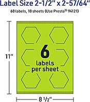 Avery Printable Hexagon Labels, Sure Feed Technology, 2-1/2" x 2-57/64", Bright Green Labels, Print-to-The-Edge, Laser/Inkjet Printable, 60 Total, Great for Cosmetics and Jars