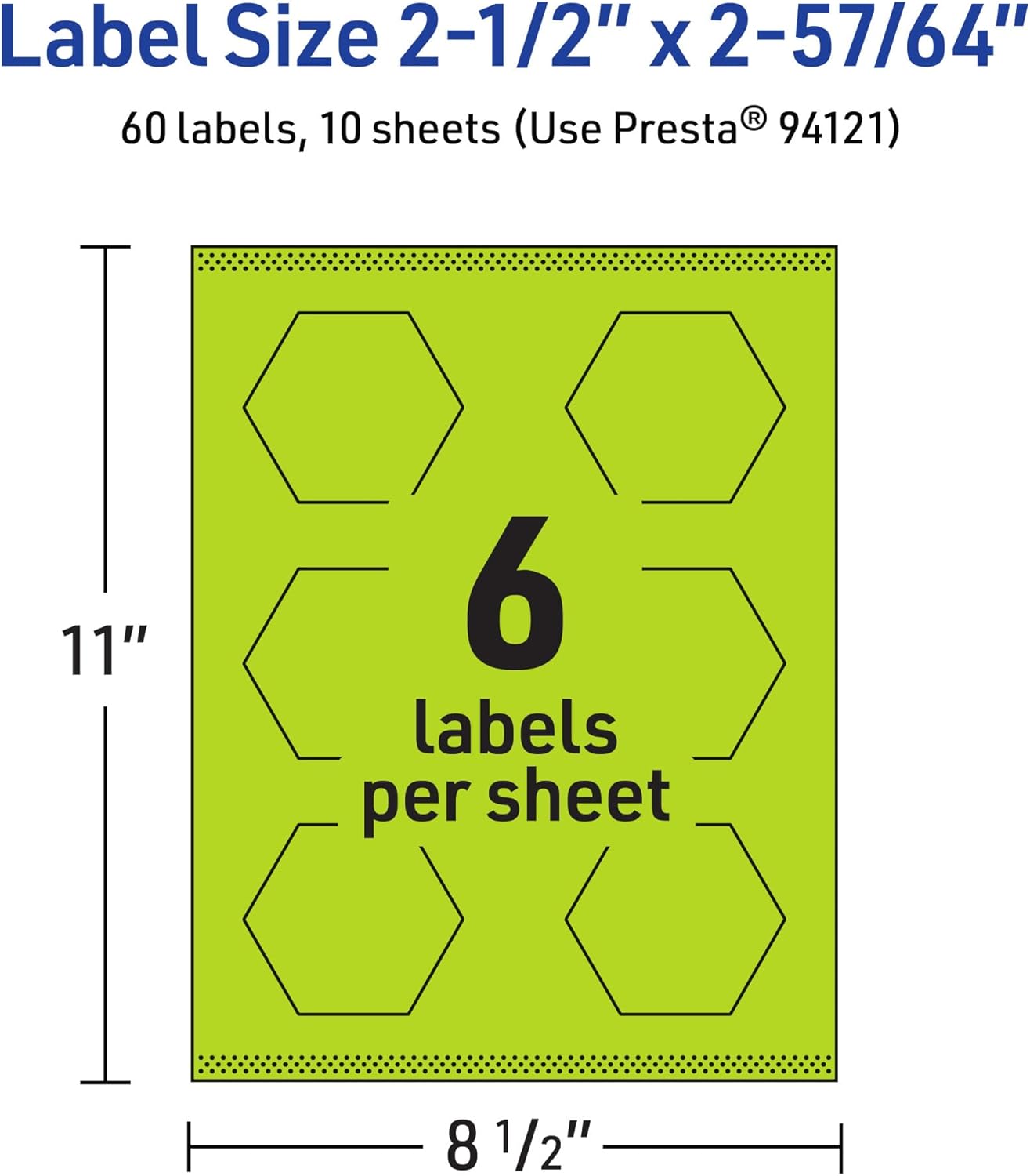 Avery Printable Hexagon Labels, Sure Feed Technology, 2-1/2" x 2-57/64", Bright Green Labels, Print-to-The-Edge