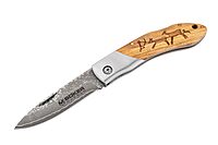 Boker Magnum 01RY818DAM Caveman Damascus Pocket Knife with 3 1/4 in. Damascus Steel Blade, Brown