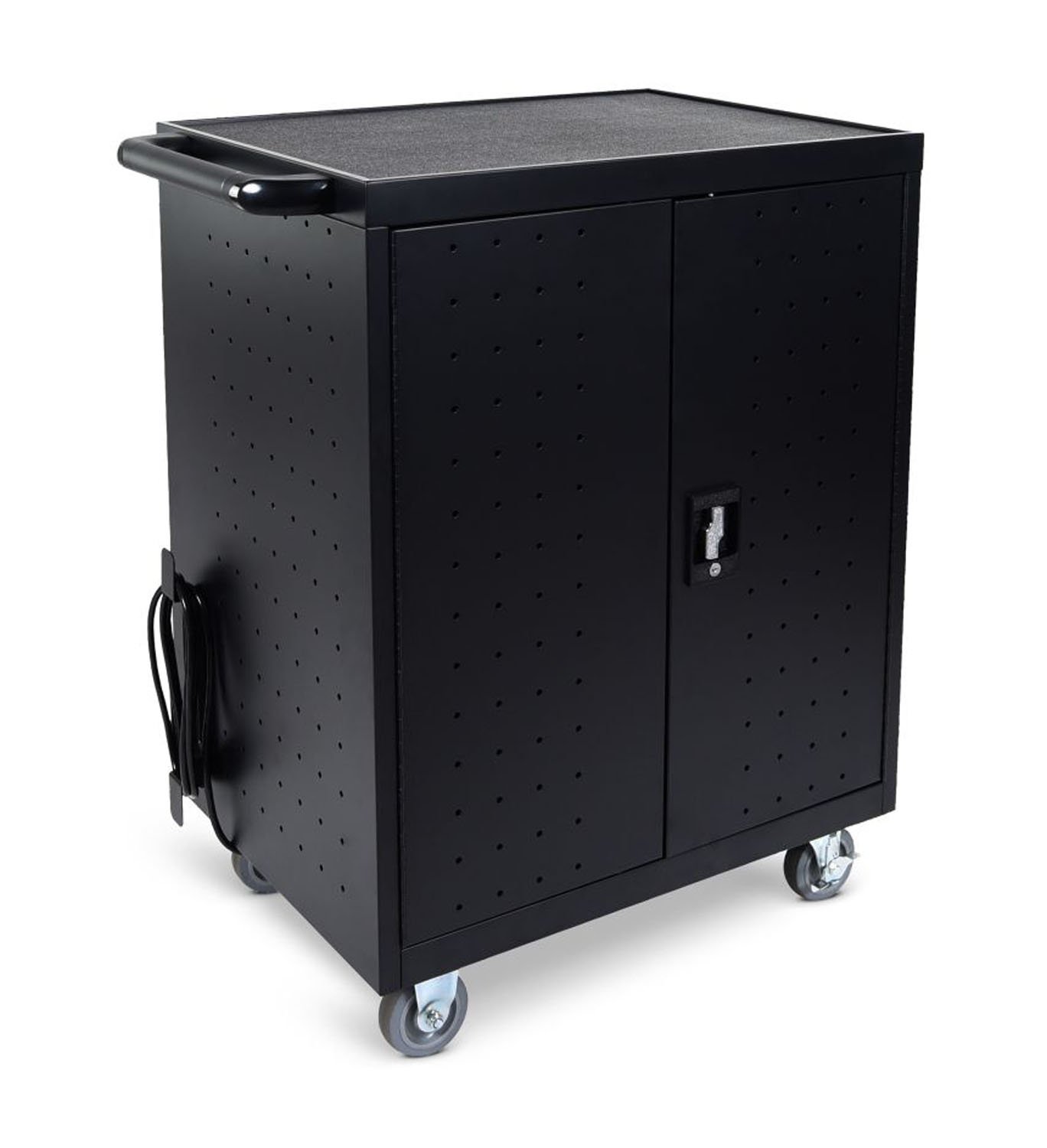 Luxor 32-Device Charging Cart With Timer, 38-1/4inH x 28-1/2inW x 21inD, Black