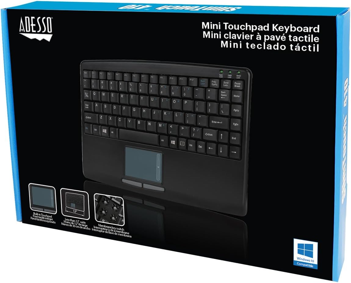 Adesso AKB-410UB SlimTouch Mini USB Keyboard With Built-In Touchpad, Black