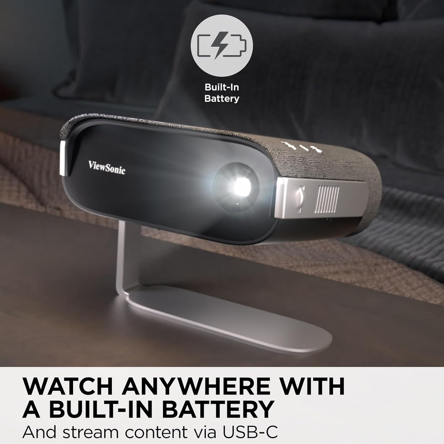ViewSonic M1X Portable LED Projector with Smart Stand, Harman Kardon Speakers, Built-In Battery, H/V Keystone