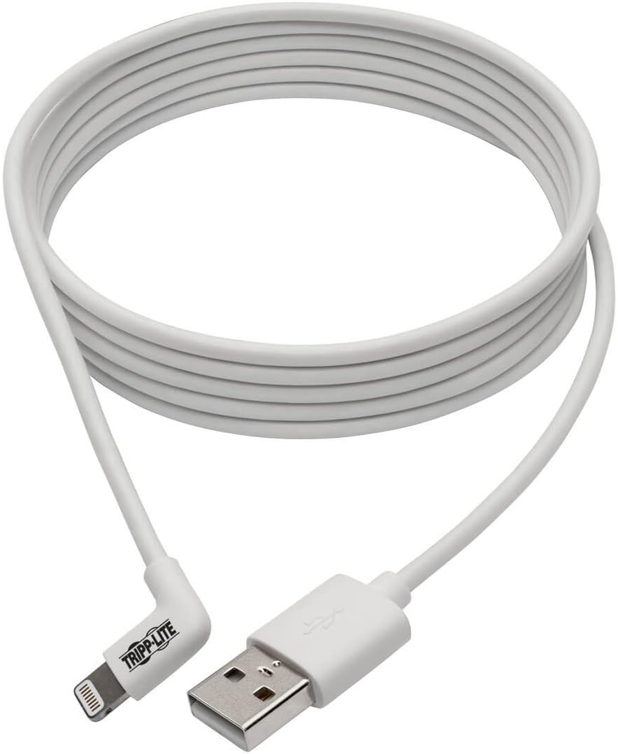 TRIPP LITE Right-Angle Lightning to USB Sync Charging Cable for iPhone iPad Apple White MFI Certified 3' (M100-003-LRA-WH)