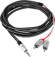 WOVEN FABRIC BRAIDED 3.5MM STEREO MALE TO RCA MALE CABLE - 2M (6.6FT)