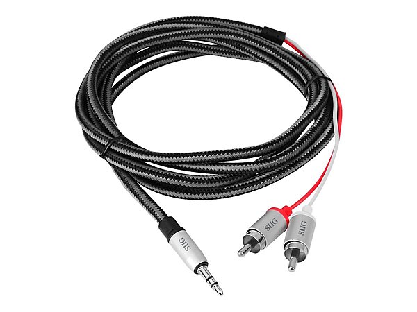 WOVEN FABRIC BRAIDED 3.5MM STEREO MALE TO RCA MALE CABLE - 2M (6.6FT)