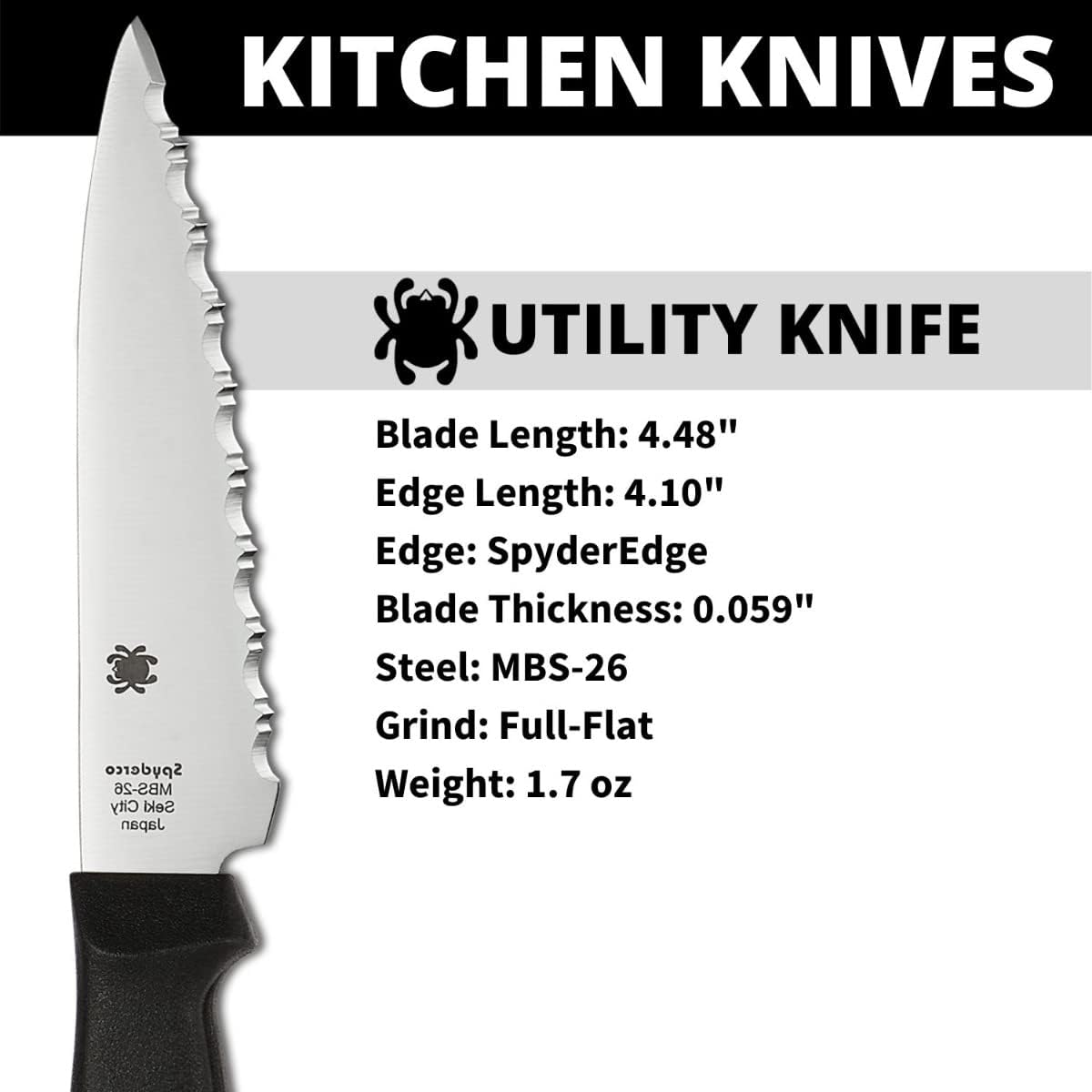 SPYDERCO Lightweight Kitchen Utility Knife with MBS-26 Stainless Steel Blade and Polypropylene Handle