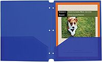 Two-Pocket Heavyweight Poly Portfolio Folder, 3-Hole Punch, Letter, Blue, 25/Box