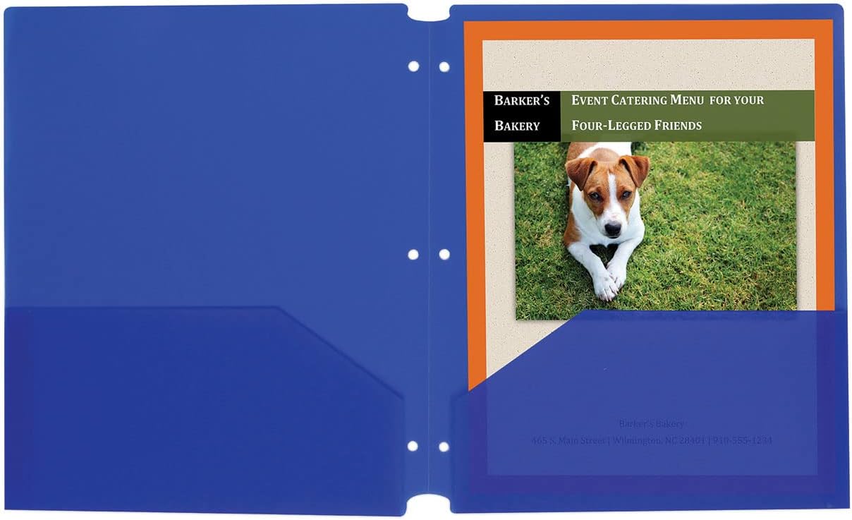 Two-Pocket Heavyweight Poly Portfolio Folder, 3-Hole Punch, Letter, Blue, 25/Box
