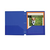 Two-Pocket Heavyweight Poly Portfolio Folder, 3-Hole Punch, Letter, Blue, 25/Box