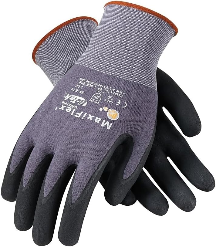 Protective Industrial Products Maxiflex Ultimate 15G Gray Nylon Shell Black Nitrile Microfoam Grip Medium 12 Pairs Of Gloves