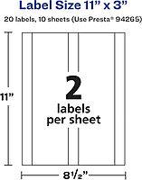 Avery Glossy White Rectangle Labels, 11" x 3", Permanent Adhesive, Laser/Inkjet Printable