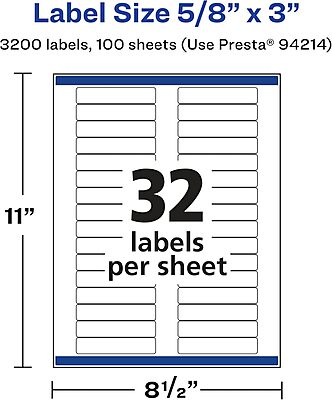 Avery Matte White Rectangle Labels, Sure Feed Technology, 5/8" x 3"