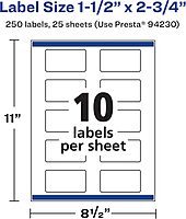 Avery Matte White Rectangle Labels, Sure Feed Technology, 1.5" x 2.75"